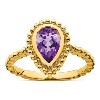 14K Yellow Gold Amethyst Pear Bezel Ring