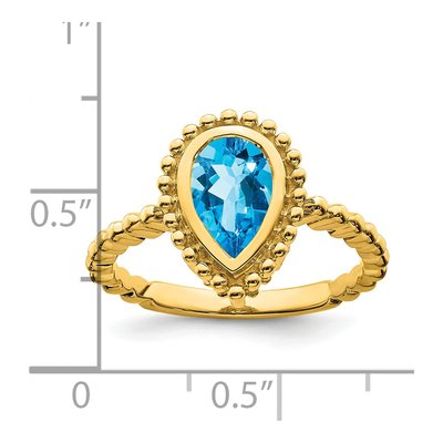 14K Yellow Gold Swiss Blue Topaz Pear Bezel Ring – view 2