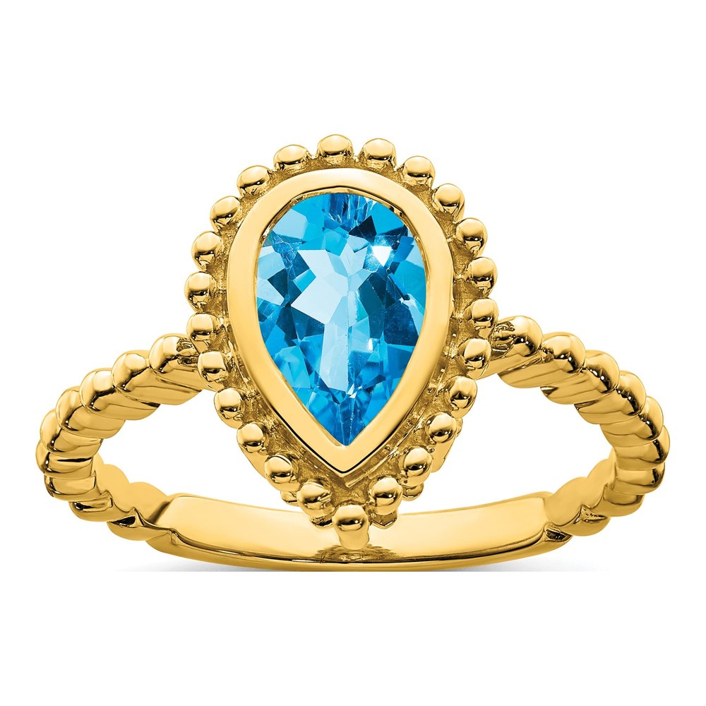 14K Yellow Gold Swiss Blue Topaz Pear Bezel Ring
