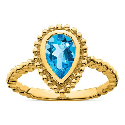 14K Yellow Gold Swiss Blue Topaz Pear Bezel Ring