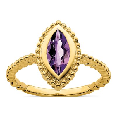 14K Yellow Gold Amethyst Marquise Bezel Ring