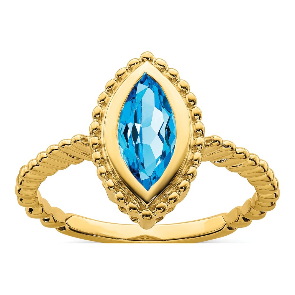 14K Yellow Gold Swiss Blue Topaz Marquise Ring