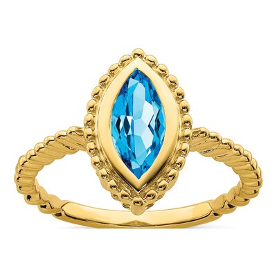 14K Yellow Gold Swiss Blue Topaz Marquise Ring