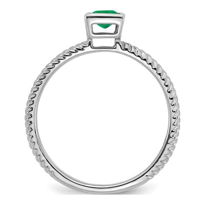 14K White Gold Emerald Bezel-Set Natural Ring – view 3