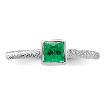14K White Gold Emerald Bezel-Set Natural Ring – view 6