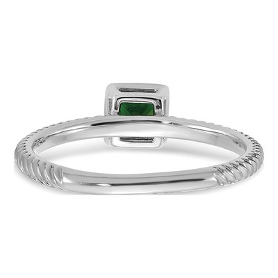 14K White Gold Emerald Bezel-Set Natural Ring – view 7
