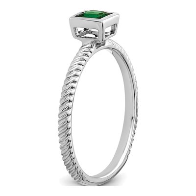 14K White Gold Emerald Bezel-Set Natural Ring – view 8