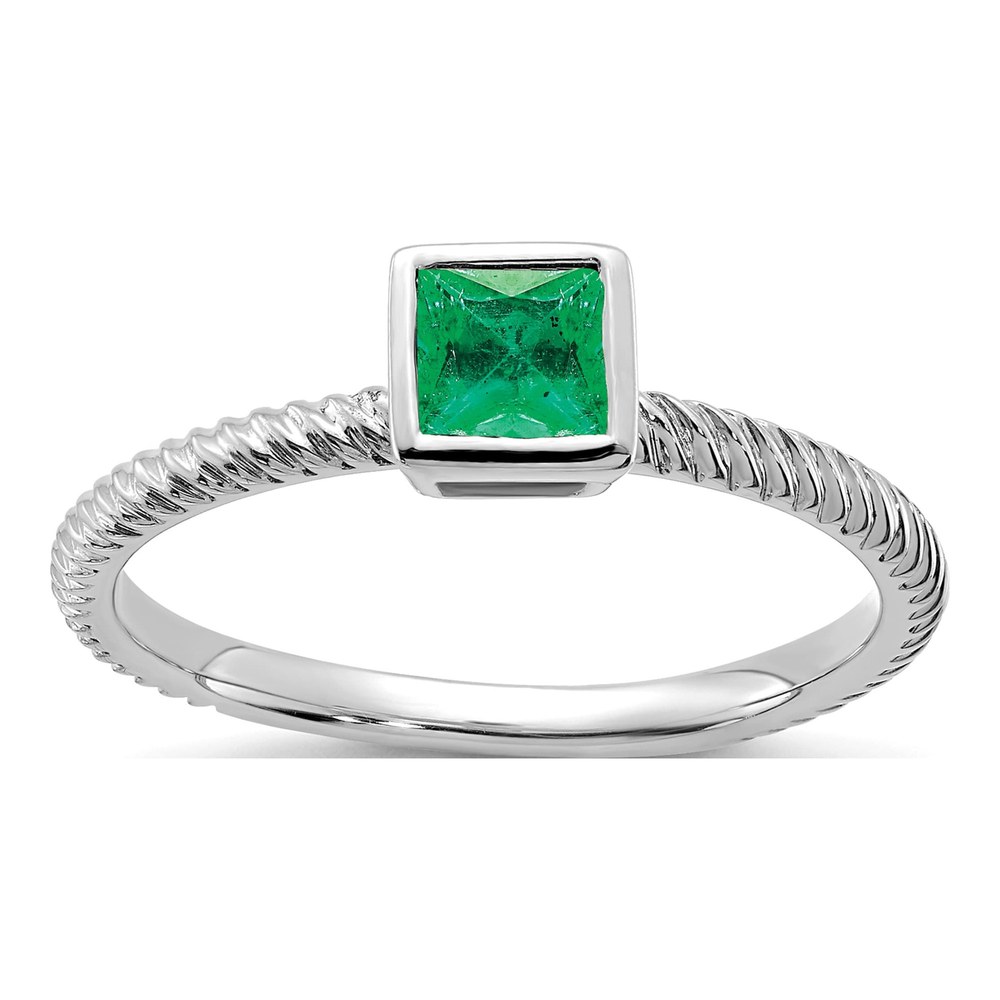 14K White Gold Emerald Bezel-Set Natural Ring