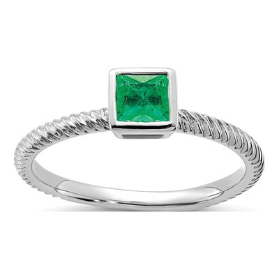 14K White Gold Emerald Bezel-Set Natural Ring