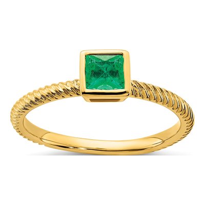 14K Yellow Gold Emerald Square Bezel Ring