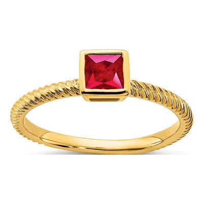 14K Yellow Gold Ruby Square Bezel Ring