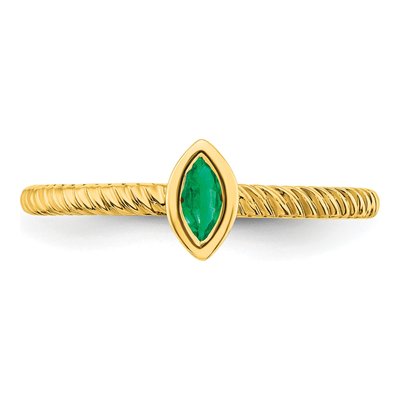 14K Yellow Gold Emerald Marquise Bezel Ring – view 5