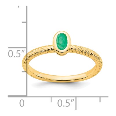 14K Yellow Gold Emerald Oval Bezel Ring – view 4
