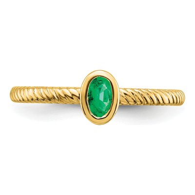14K Yellow Gold Emerald Oval Bezel Ring – view 6