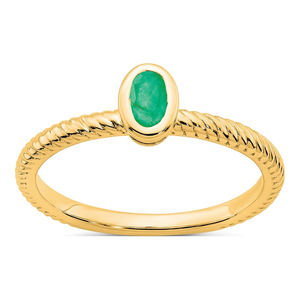 14K Yellow Gold Emerald Oval Bezel Ring