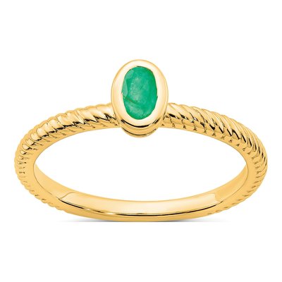 14K Yellow Gold Emerald Oval Bezel Ring