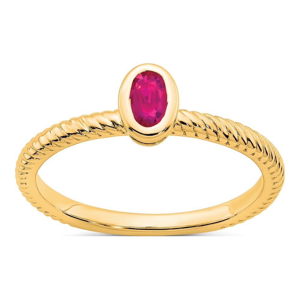 14K Yellow Gold Ruby Oval Bezel Ring