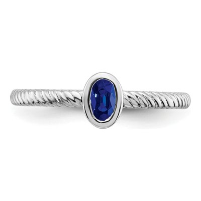 14K White Gold Sapphire Oval Bezel Ring – view 6