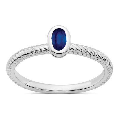 14K White Gold Sapphire Oval Bezel Ring