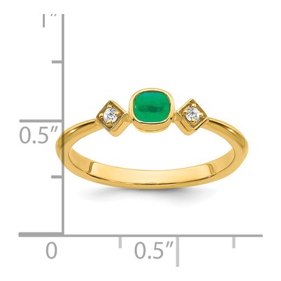 14K Yellow Gold 1/20 ct tw Emerald & Diamond Cushion Ring – view 2