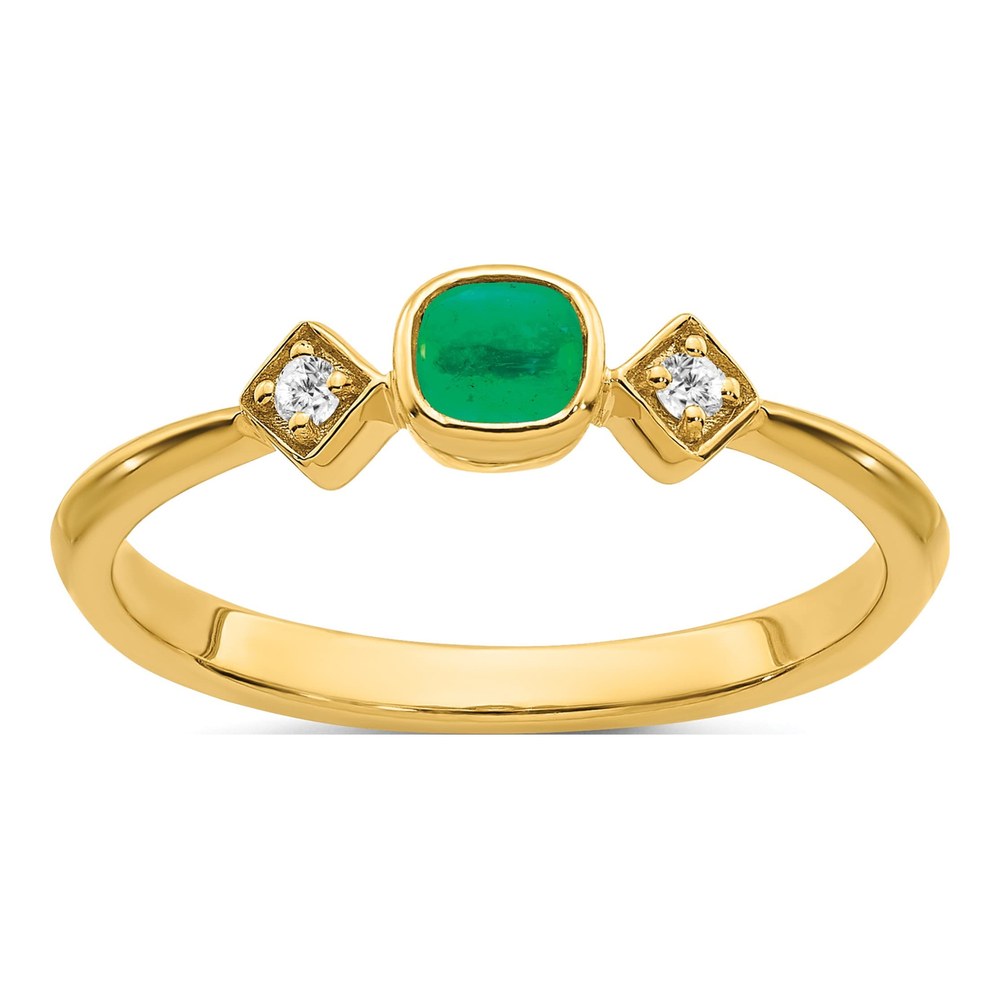 14K Yellow Gold Emerald & Diamond Cushion Ring