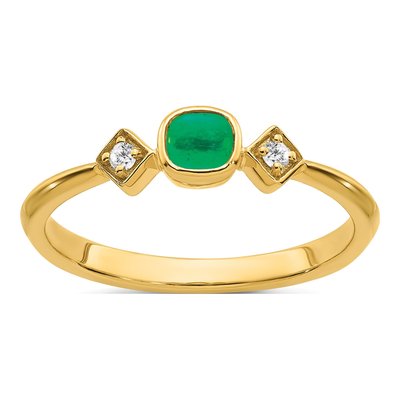 14K Yellow Gold 1/20 ct tw Emerald & Diamond Cushion Ring
