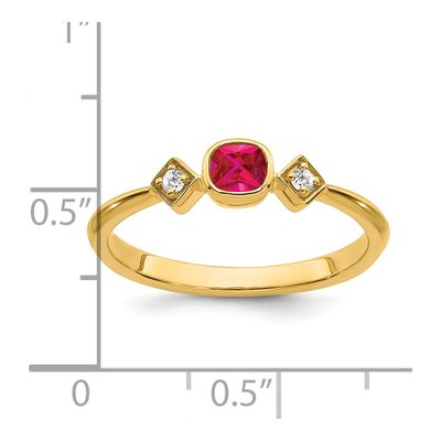14K Yellow Gold 1/20 ct tw Ruby & Diamond Cushion Ring – view 2