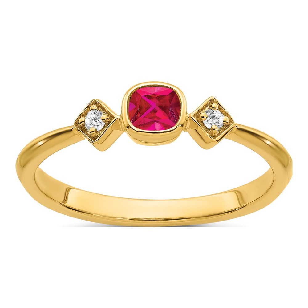 14K Yellow Gold 1/20 ct tw Ruby & Diamond Cushion Ring