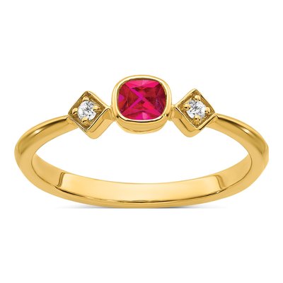 14K Yellow Gold 1/20 ct tw Ruby & Diamond Cushion Ring