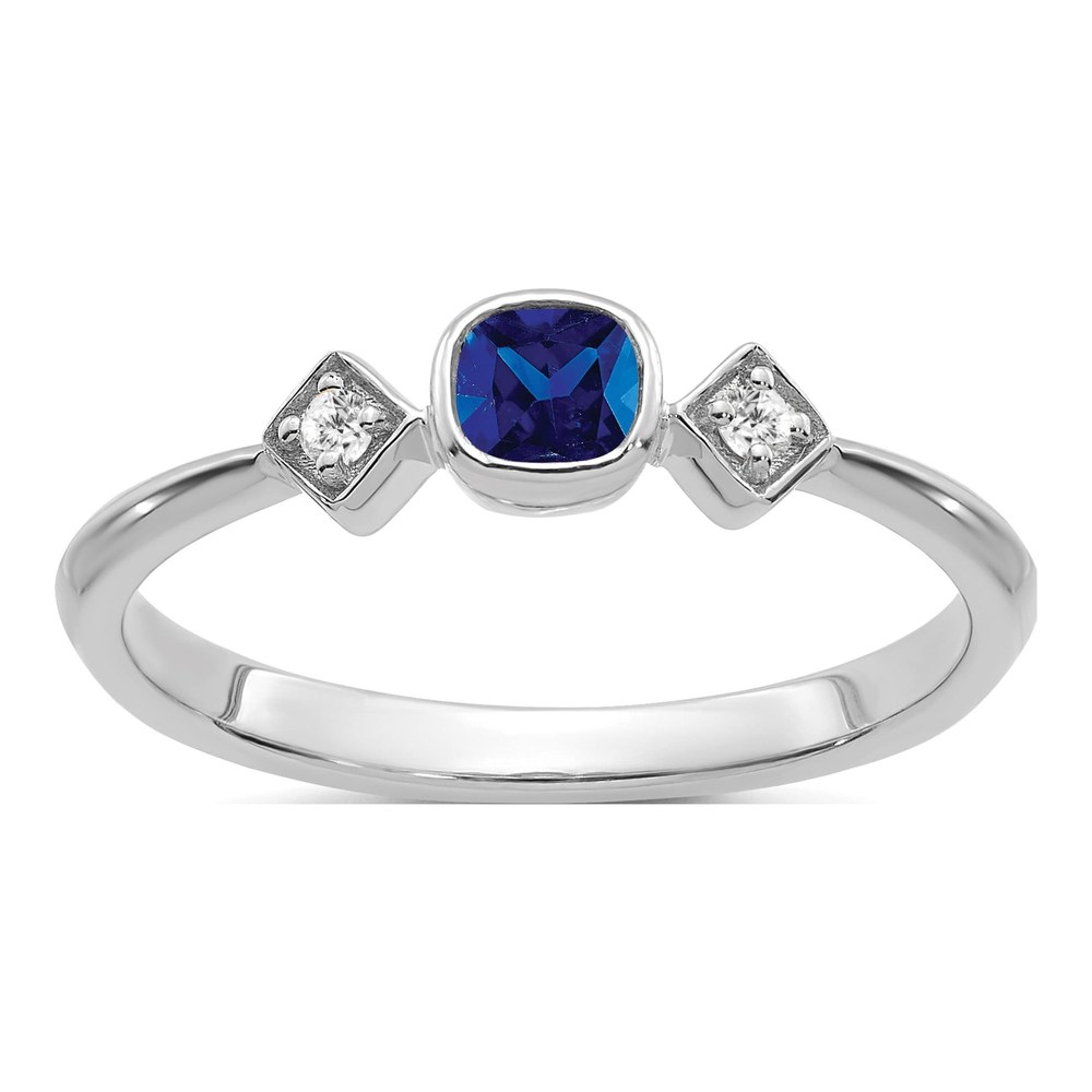 14K White Gold Cushion Sapphire & Diamond Ring