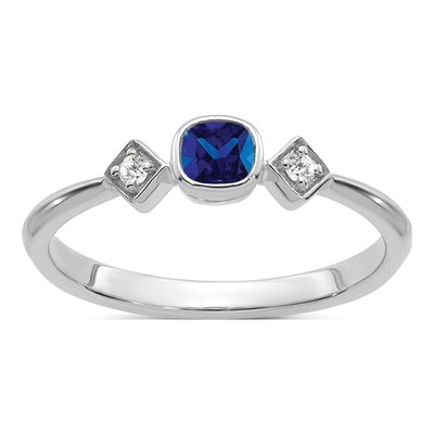 14K White Gold 1/20 ct tw Sapphire & Diamond Cushion Ring