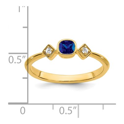 14K Yellow Gold Blue Sapphire & Diamond Ring – view 2