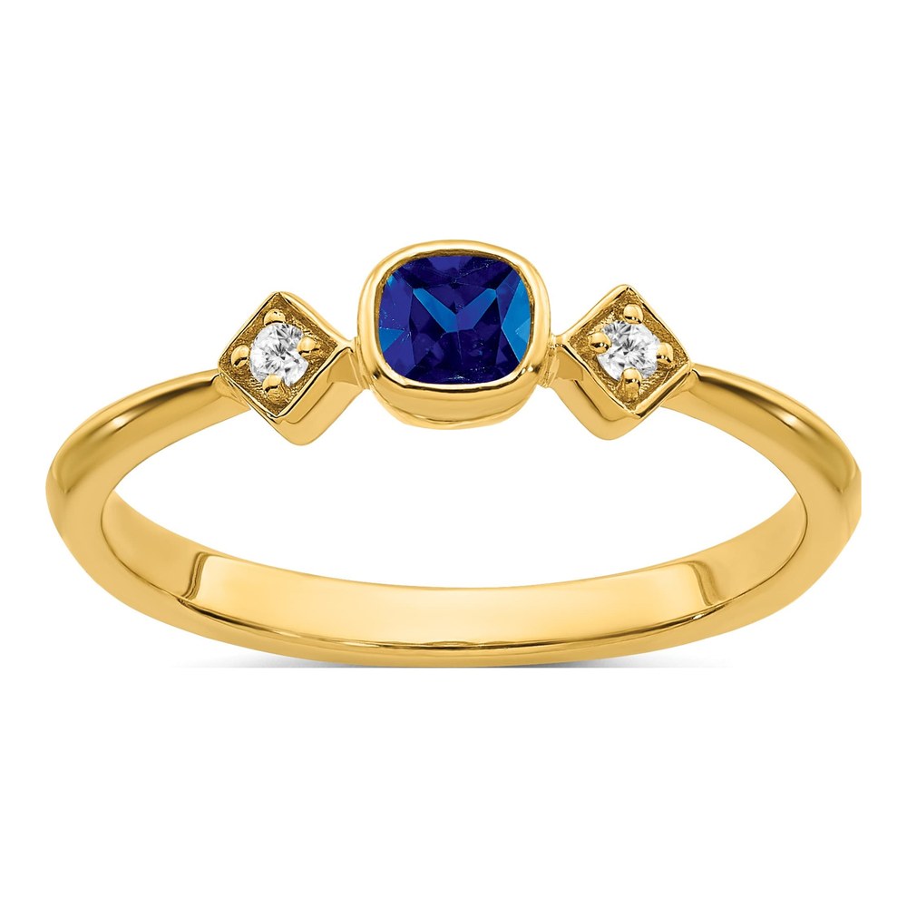 14K Yellow Gold Blue Sapphire & Diamond Ring
