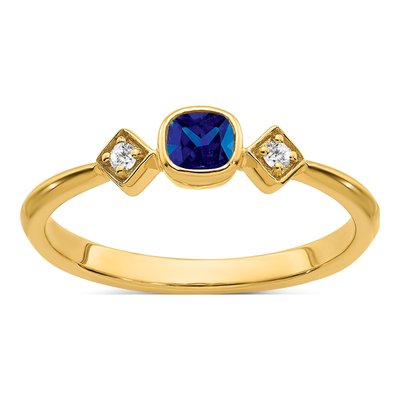 14K Yellow Gold Blue Sapphire & Diamond Ring