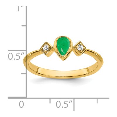 14K Yellow Gold 1/20 ct tw Emerald & Diamond Pear Ring – view 3