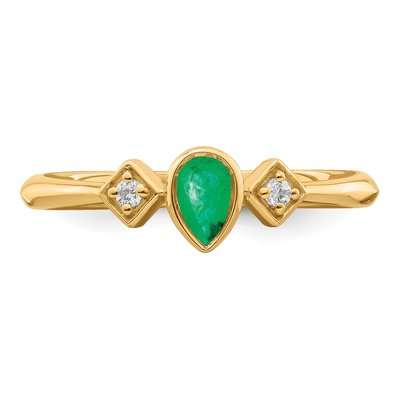 14K Yellow Gold 1/20 ct tw Emerald & Diamond Pear Ring – view 5