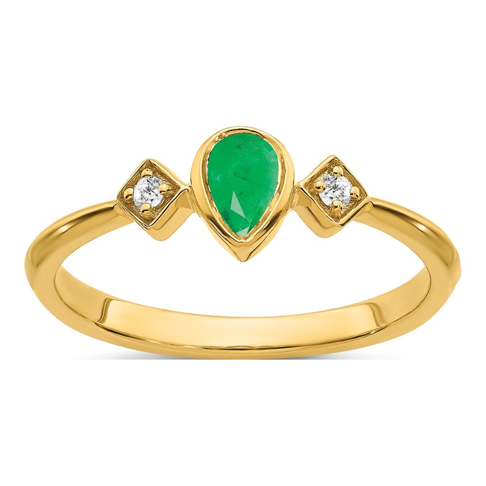 14K Yellow Gold 1/20 ct tw Emerald & Diamond Pear Ring