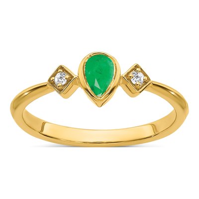 14K Yellow Gold 1/20 ct tw Emerald & Diamond Pear Ring
