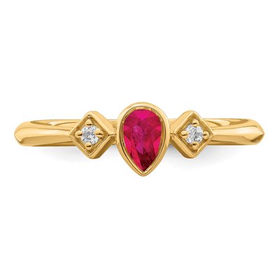 14K Yellow Gold 1/20 ct tw Ruby & Diamond Pear Ring – view 5