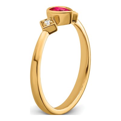 14K Yellow Gold 1/20 ct tw Ruby & Diamond Pear Ring – view 7