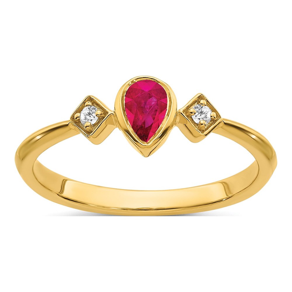 14K Yellow Gold 1/20 ct tw Ruby & Diamond Pear Ring