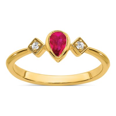 14K Yellow Gold 1/20 ct tw Ruby & Diamond Pear Ring