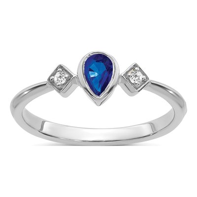14K White Gold 1/20 ct tw Sapphire & Diamond Pear Ring