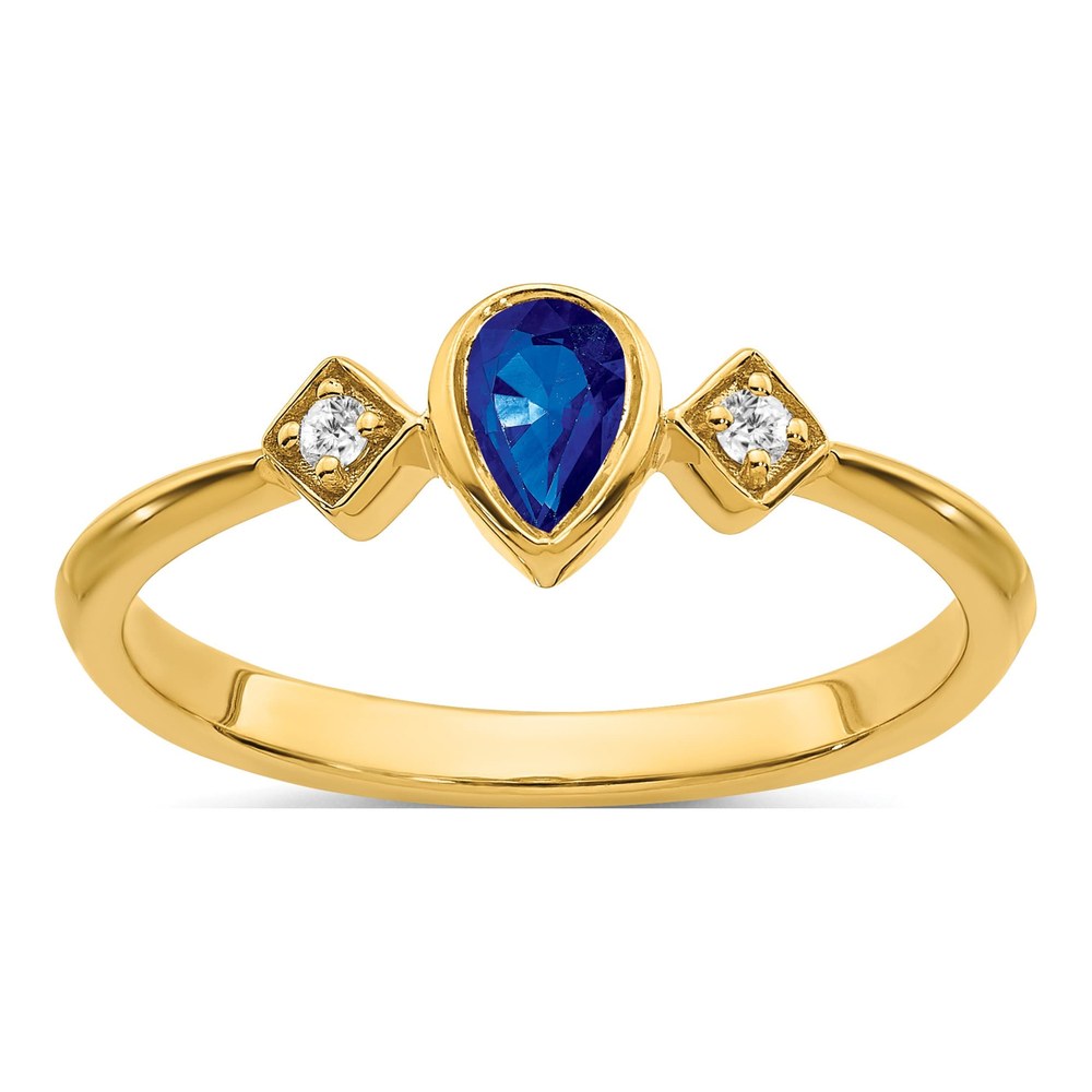 14K Yellow Gold 1/20 ct tw Sapphire & Diamond Pear Ring
