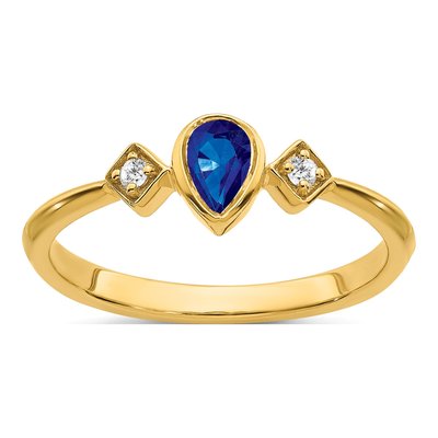 14K Yellow Gold 1/20 ct tw Sapphire & Diamond Pear Ring