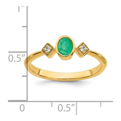 14K Yellow Gold 1/20 ct tw Emerald & Diamond Oval Ring – view 3