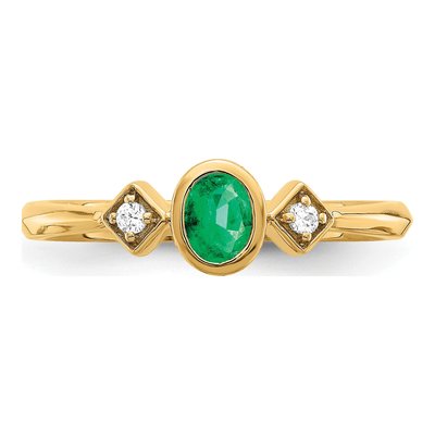 14K Yellow Gold 1/20 ct tw Emerald & Diamond Oval Ring – view 5
