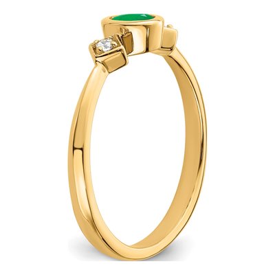 14K Yellow Gold 1/20 ct tw Emerald & Diamond Oval Ring – view 7