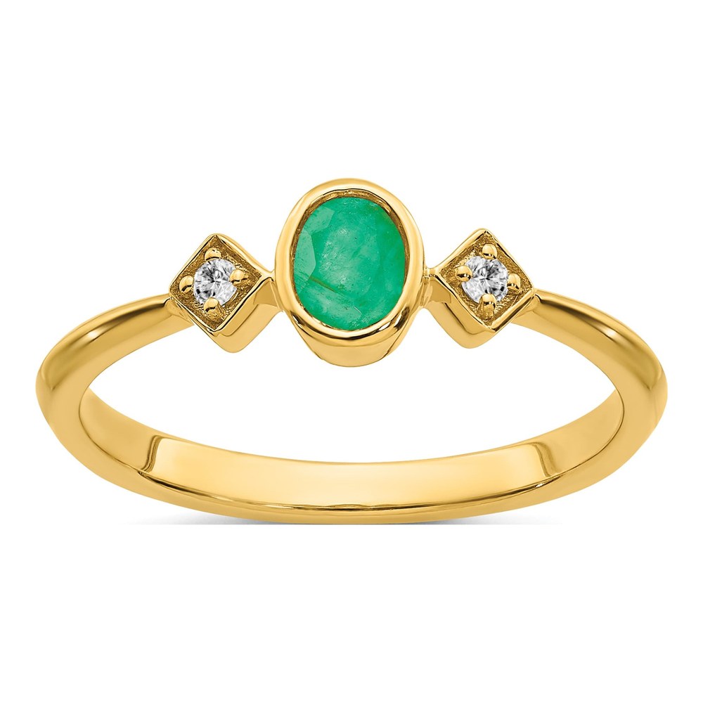 14K Yellow Gold 1/20 ct tw Emerald & Diamond Oval Ring