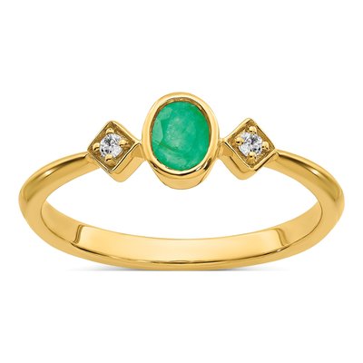 14K Yellow Gold 1/20 ct tw Emerald & Diamond Oval Ring